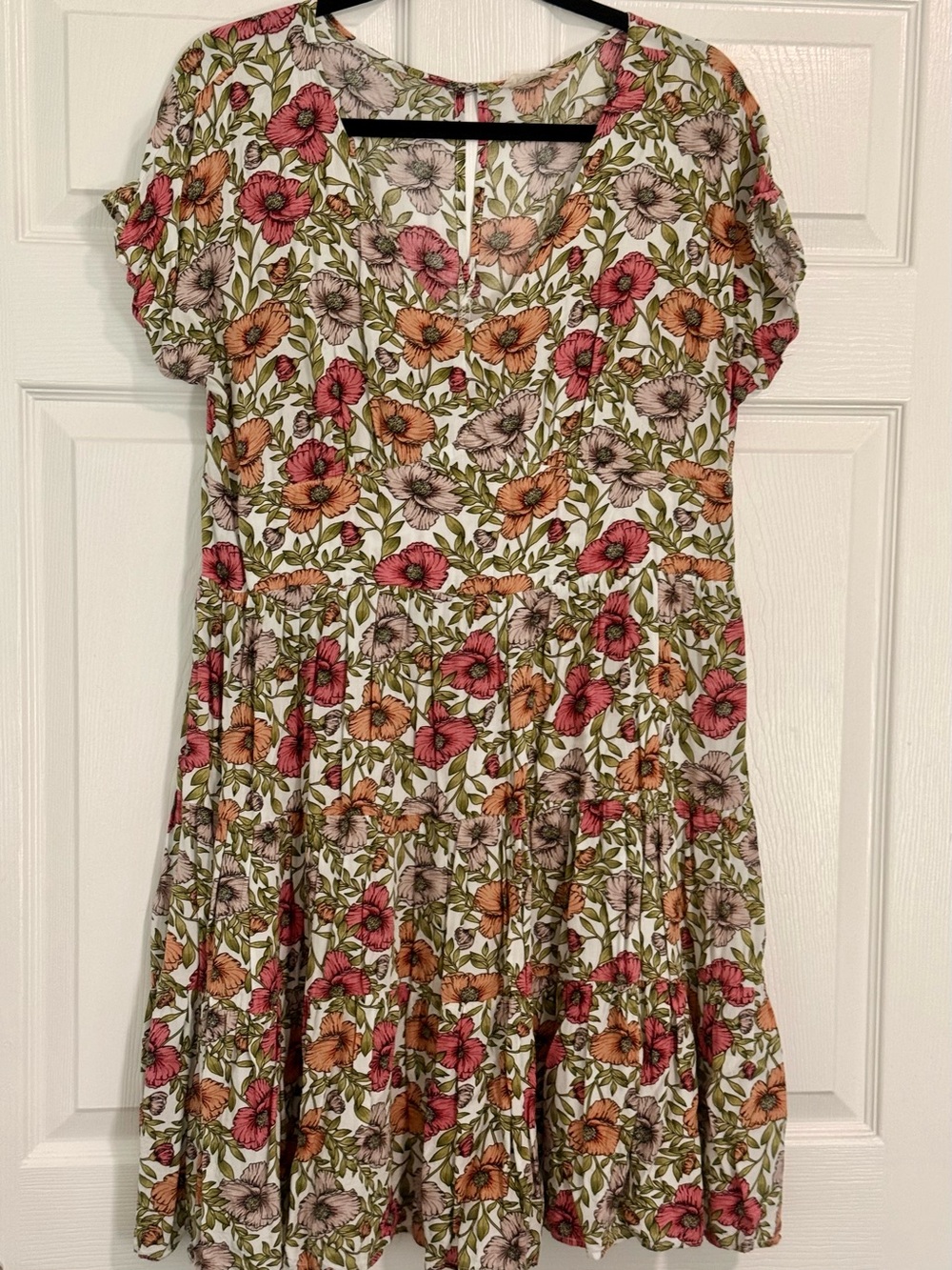Floral Tiered Women’s Dress - Pink & Peach Flowers